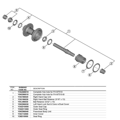 SHIMANO TÄYDELLINEN NAPA-AKSELI FH-MT510